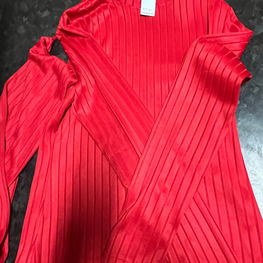White House Black Market Red Ribbed Long-Sleeve Tunic